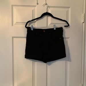 Black denim shorts